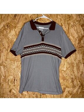 Stitch Note Vintage Mens XXL Gray Knit Polo Shirt Used